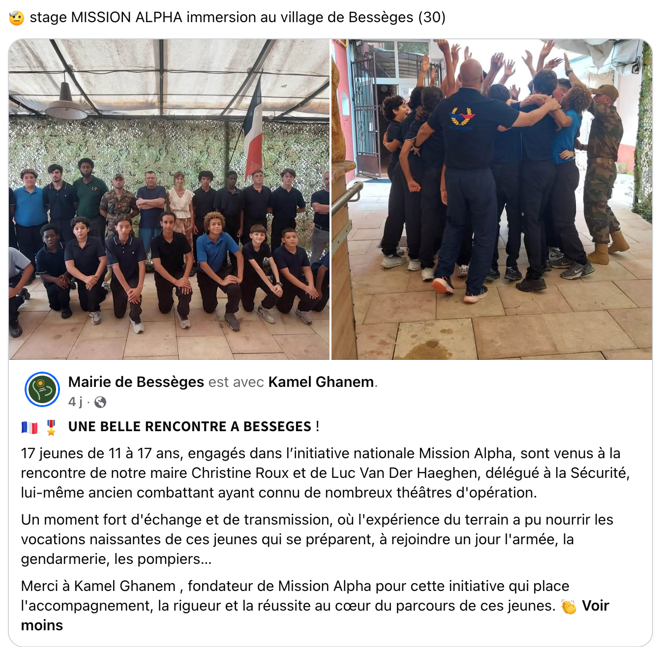 Les jeunes du Camp Immersion Mission Alpha reçus à Bessèges par la maire Christine Roux et Luc Van Der Haeghen, délégué à la sécurité et ancien combattant